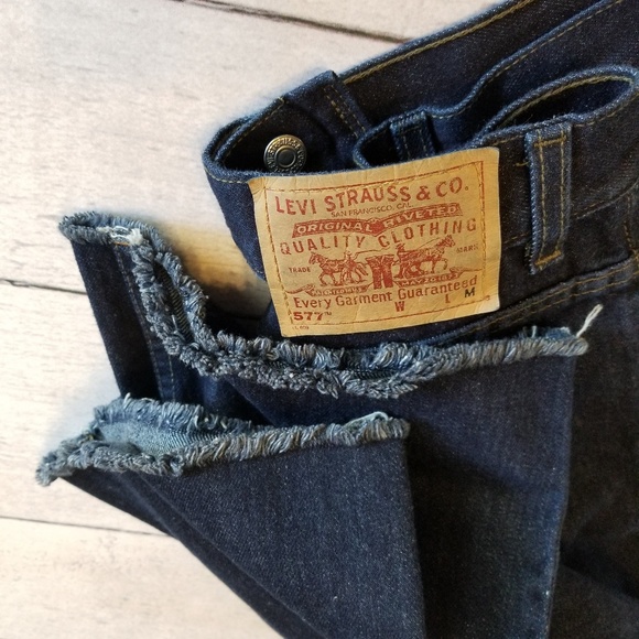 Vintage Levi's 577 cropped wide leg raw hem Retro - Picture 2 of 8